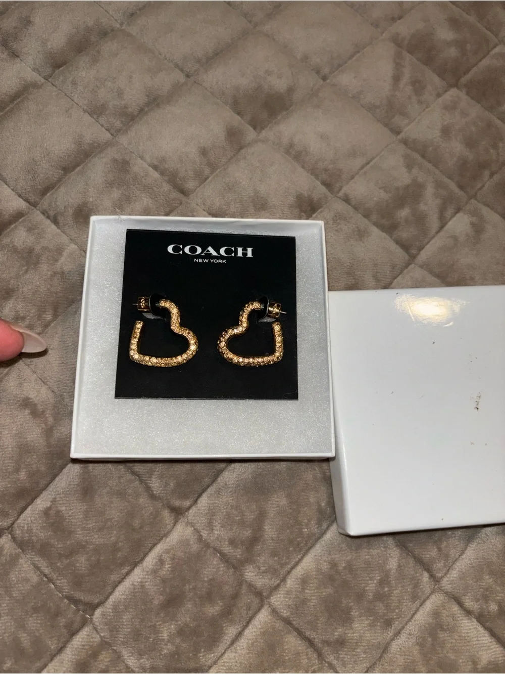 COACH Gold Crystal Heart Hoop Earrings